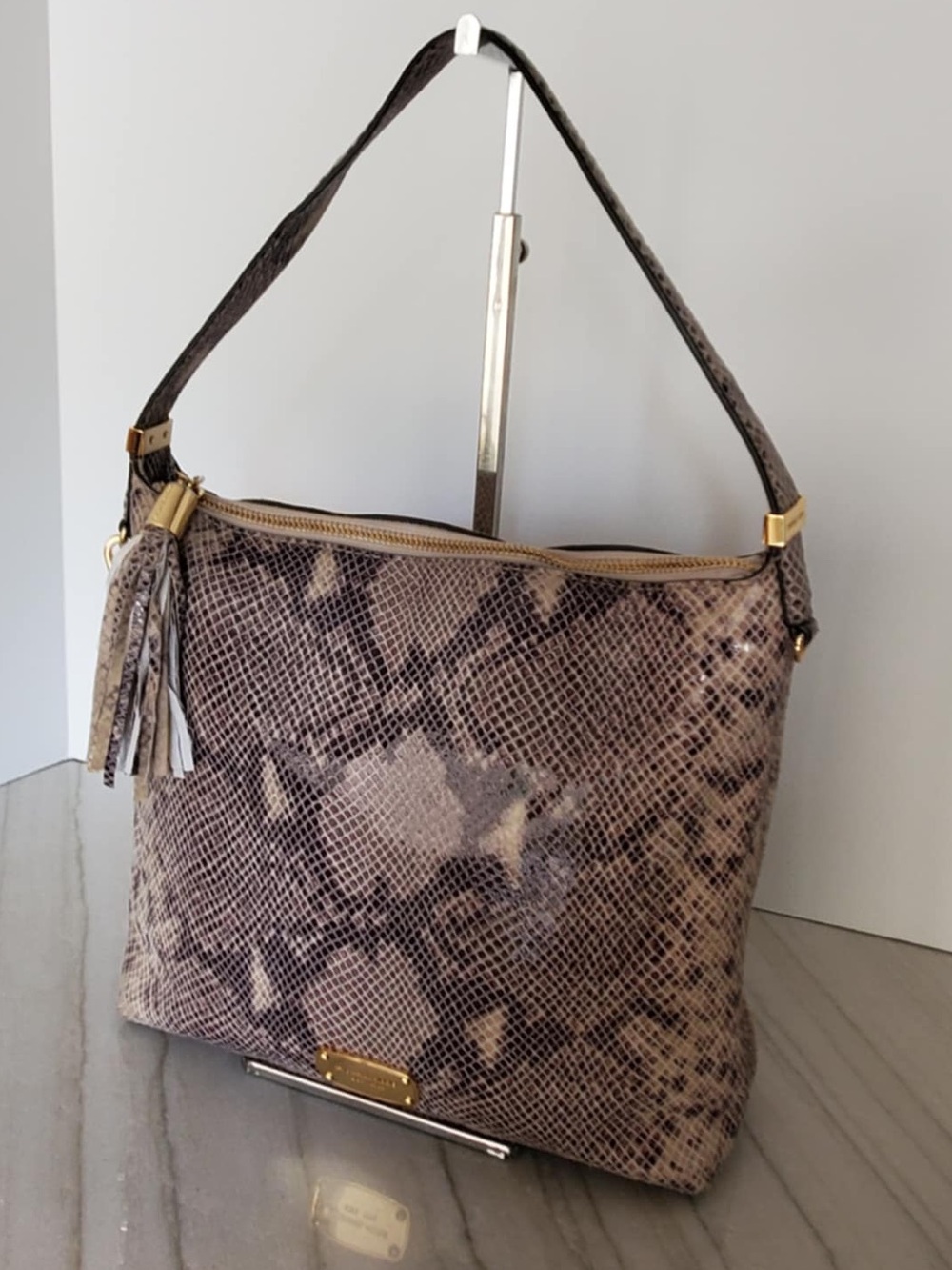 Michael Kors Bedford Hobo Bag Python Dark Sand